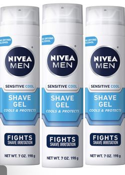 NIVEA MEN Sensitive Cooling Shave Gel with Chamomile and Seaweed Extracts, 3 Pack of 7 Oz Cans