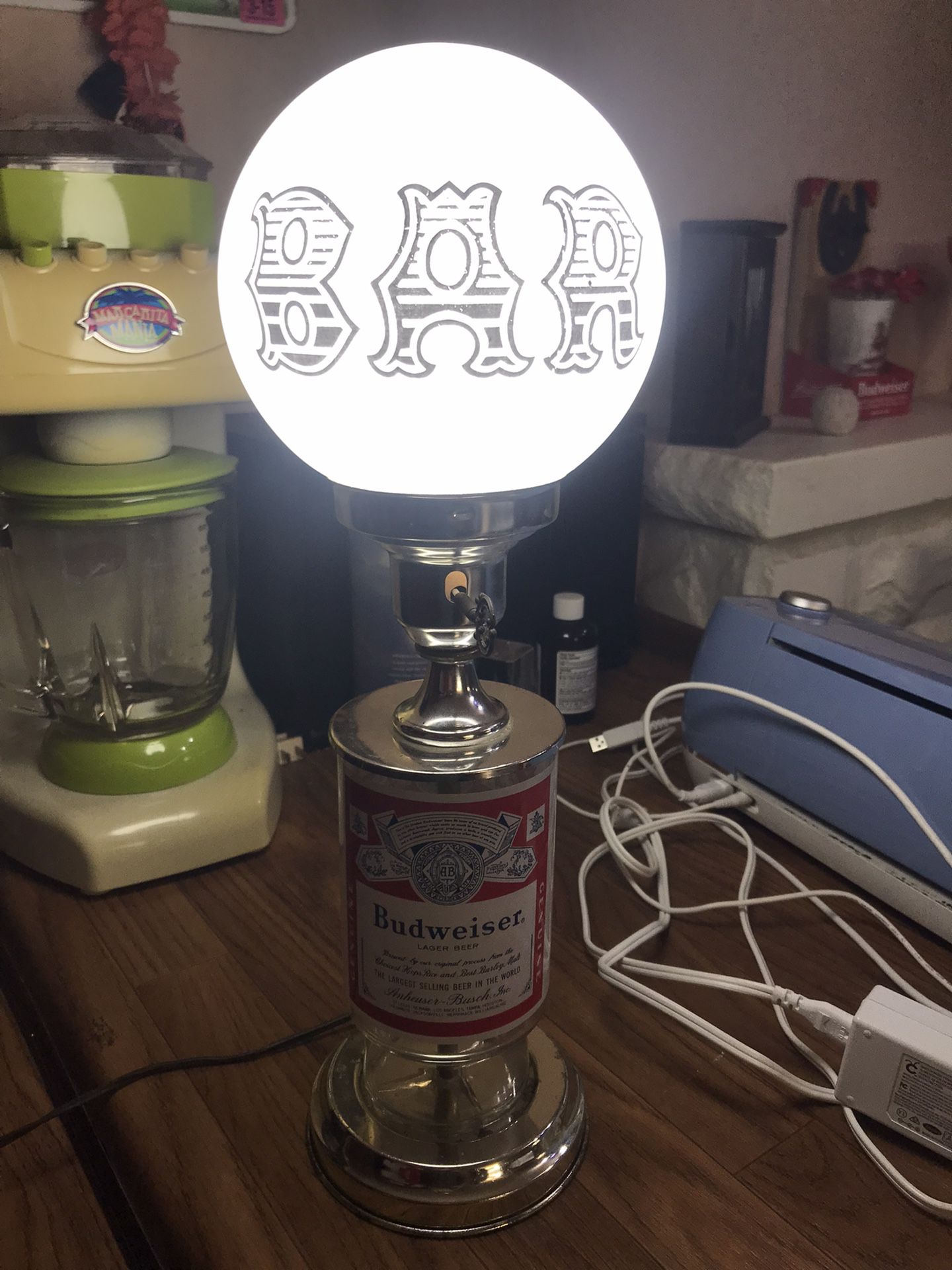 Vintage Budweiser Lamp With Skeleton Key Switch