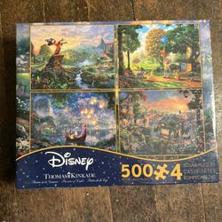 4 Puzzle Lot 500 Thomas Kinkade Disney Mickey Fantasia Tangled Lady & the Tramp Winnie The Pooh 2