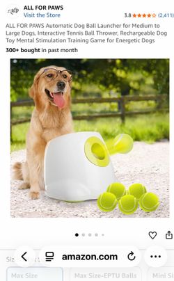 ALL FOR PAWS Automatic Dog Ball Launcher for Medium to Large Dogs, Interactive Tennis Ball Thrower, Rechargeable Dog Toy Mental Stimulation Training G