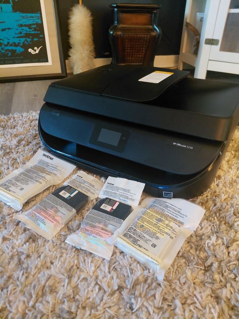 Wireless HP Color officejet All-in-One 5258 With- 4 Brothers Ink Cartridges Included