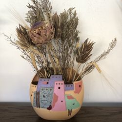 Spanish Clay Pot Vase With Ornamental Flowers