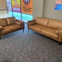 Tan Camel Sofa And Love Seat 