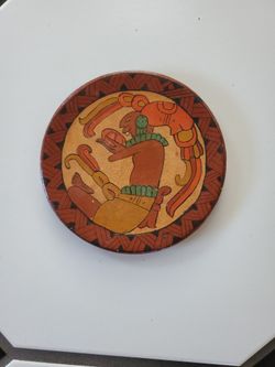 Vintage Decorative Mexican Small Plate Handpainted Mayan Aztec Warrior