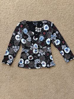 BCBGMaxAzria Black Floral Surplice Wrap Blouse