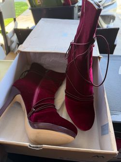 Burgundy Velvet Heeled Ankle Boots