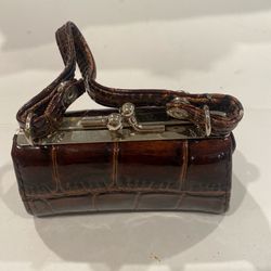 BROWN CROC & METAL MINI WRISTLET BAG