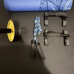 Yoga Mat, Ab Roller , Pushup Bars  And Jump Rope 