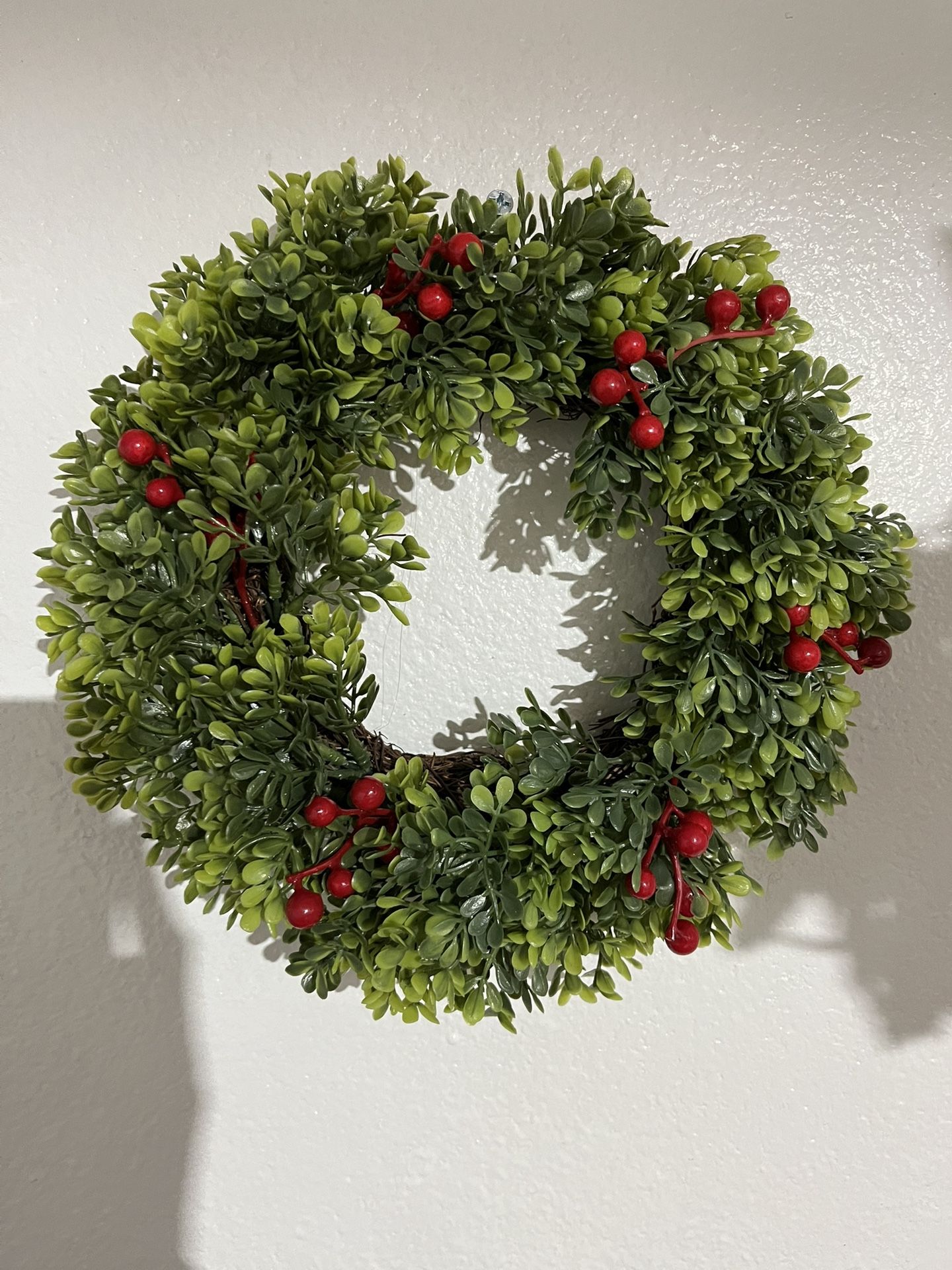 11” x 11” Holiday Boxwood Wreath with Red Berries