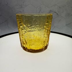 (1) Gorgeous Vintage Amber Tree Bark/Ice Tiffenware  Rocks Glass Tumbler By Continental. Thick Texture Gold Glass.  10oz.