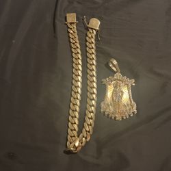 10k Gold Miami Cuban 1kilo 10k Gold St.Lazarus Charm Pendant 
