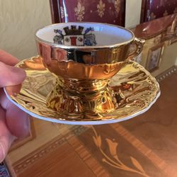 Vintage Arzberg Bavaria China Golden Cup & Saucer Set, Demitasse Gold Coffee Cup and Saucer Setting 