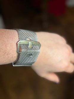 Vintage 1950s Mid Century Silver Mesh Belt Buckle Cuff Bracelet