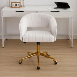 Home Office Desk Chairs, Modern Velvet Rolling Chair, Height Adjustable Swivel Vanity Chair with Golden Base, Ergonomic Chair for Vanity Study, Living