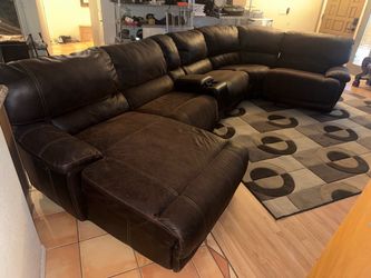 Dark Brown Leather Sectional Sofa with Recliner