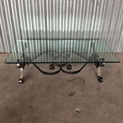 Vintage Hollywood Regency Iron Coffee Glass Table
