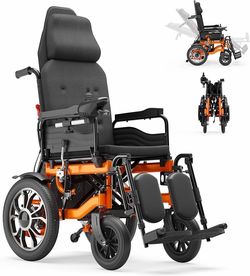 Reclining Electric Wheelchair for Adults & Seniors, 16" All-Terrain Aluminum Tires, 160° Adjustable Backrest with Headrest, 5-Speed, USB Light for Eld