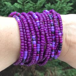 Bracelet, Purple Wrap Bracelet/Lilac Purple Beaded/Purple Round Beads