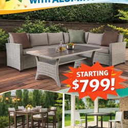 🔥 OUTDOOR PATIO SETS ON SALE 🔥 Resin wicker wrapped around aluminum frame 💥 Starting at ONLY $799!