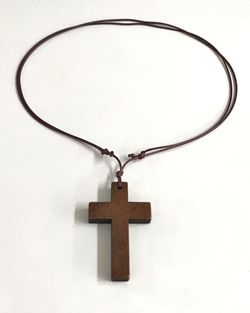 New Minimalist Wooden Cross Pendant Necklace - Adjustable Leather Cord