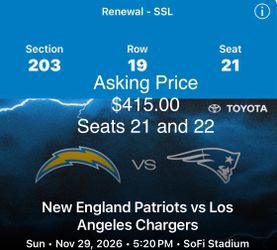 Chargers vs Patriots NFL Tickets – Nov 29 2026