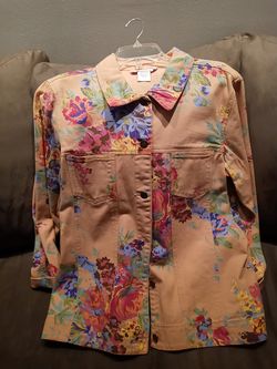 NEW Susan Graver Style Beautiful Floral Jean Jacket