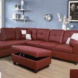 Brand New Red Faux Leather Combination Sofa Set 