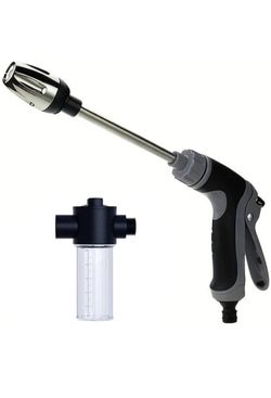 High Pressure Car Wash Spray Gun with Soap Dispenser, Long Rod garden hose nozzle pressure gun for hose for Plant Watering and Lawn Care