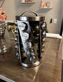 20 Jar Rotating Stainless Steel Spice Rack with Glass Jars
