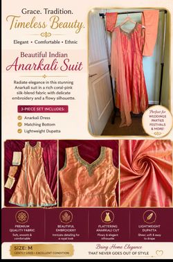 Beautiful Coral-Pink Indian Anarkali Suit – 3-Piece Set
