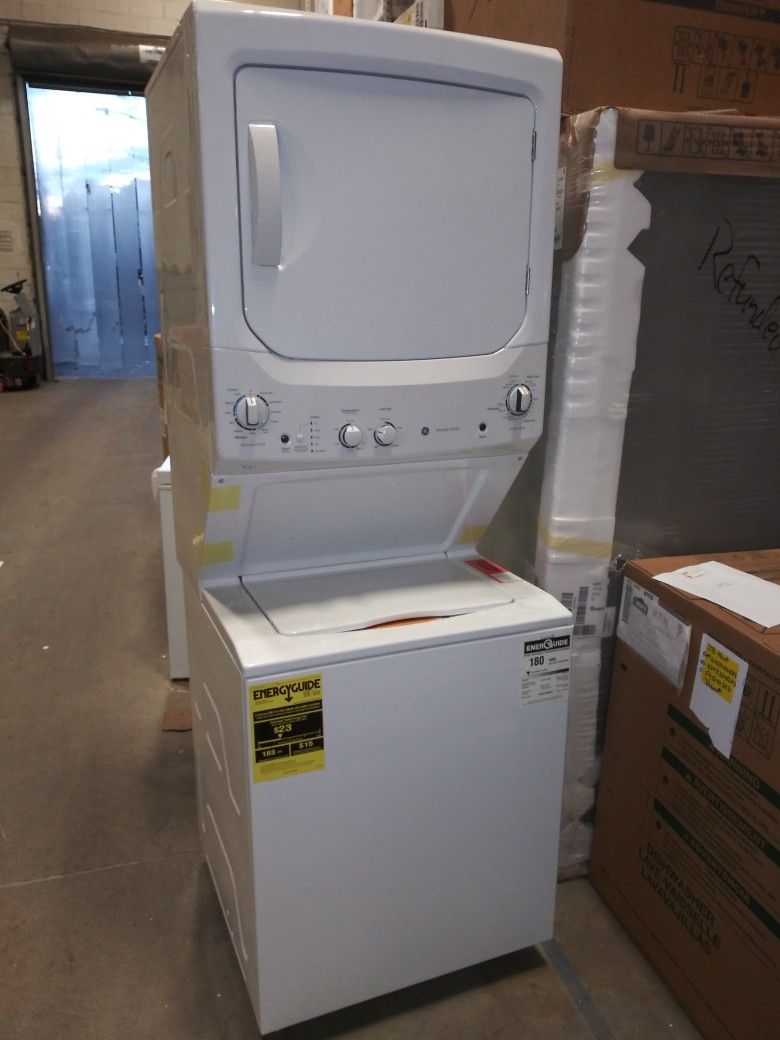 GE STACKED LAUNDRY CENTER. 27 WIDE ELECTRIC