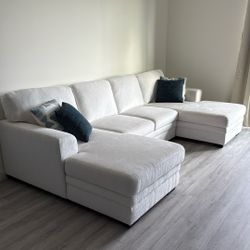 Everly White Fabric Double Chaise Sleeper Storage Sectional