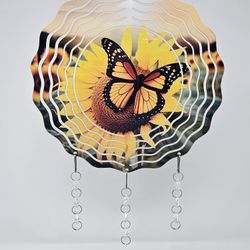 Sunflower And Butterfly Metal Wind Spinner For Your Yard, Porch Or A Gift 