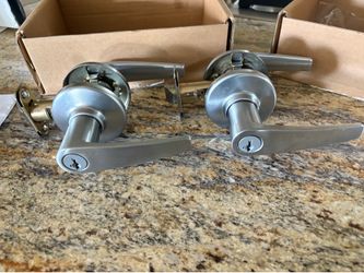2 locking door levers brushed nickel