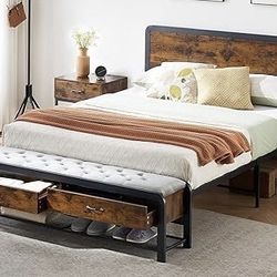 NEW Queen Storage Bed Frame W/ Storage Ottoman Bench, Metal Slats W/ Ottoman !