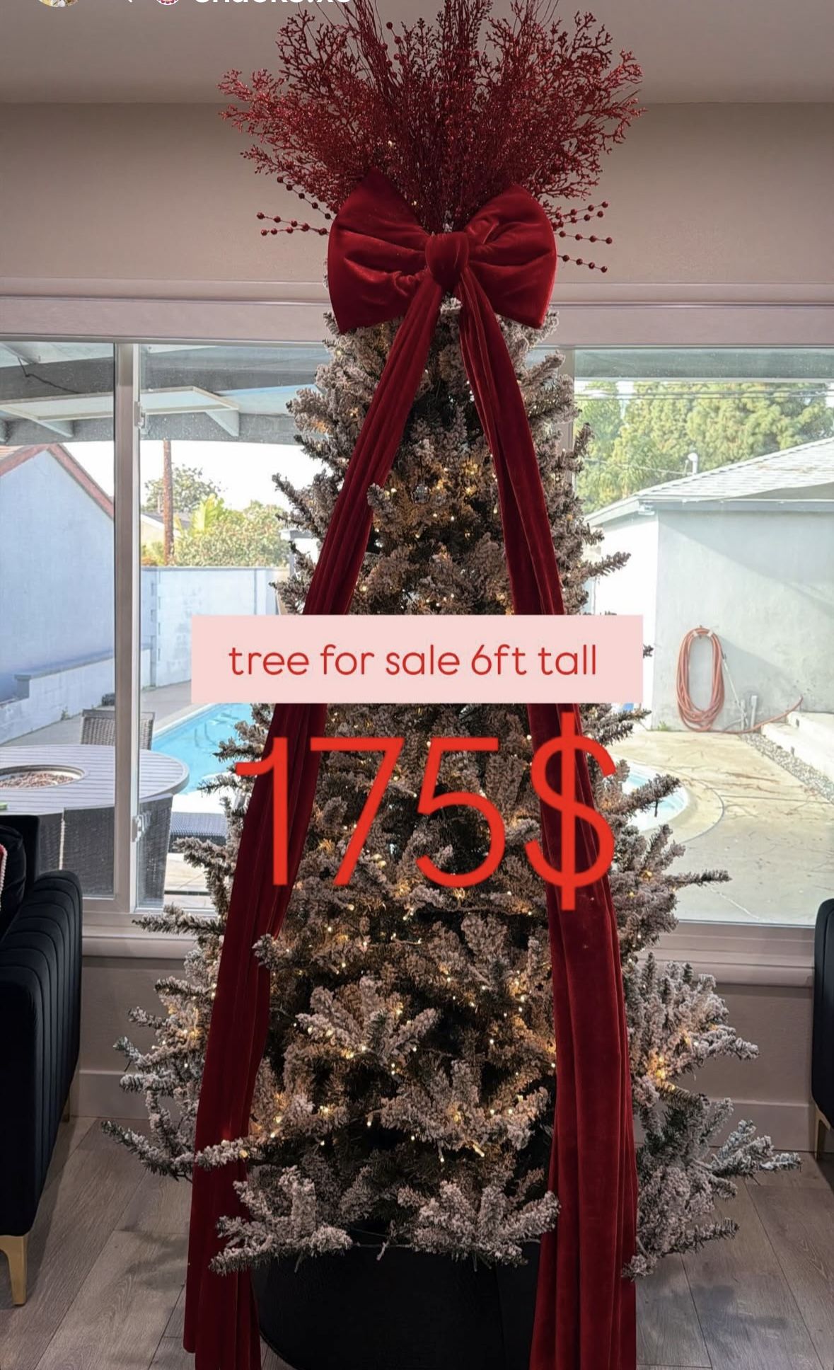 Xmas Tree With Red Decor On Top Bow Not Included