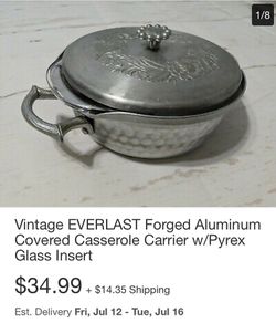 Vintage EVERLAST Forged Aluminum casserole Cartier Pyrex