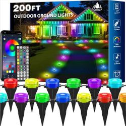RGB Outdoor Ground Lights, 200Ft Color Changing Pathway Lights with Remote & App Control, Waterproof Walkway Lighting, Wired for Garden Yard 