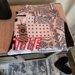 Brand New Never Used ENCRYPTED WHITE AND BLACK BANDANA WITH RED HUSTLE LOGO ACROSS THE CHEST