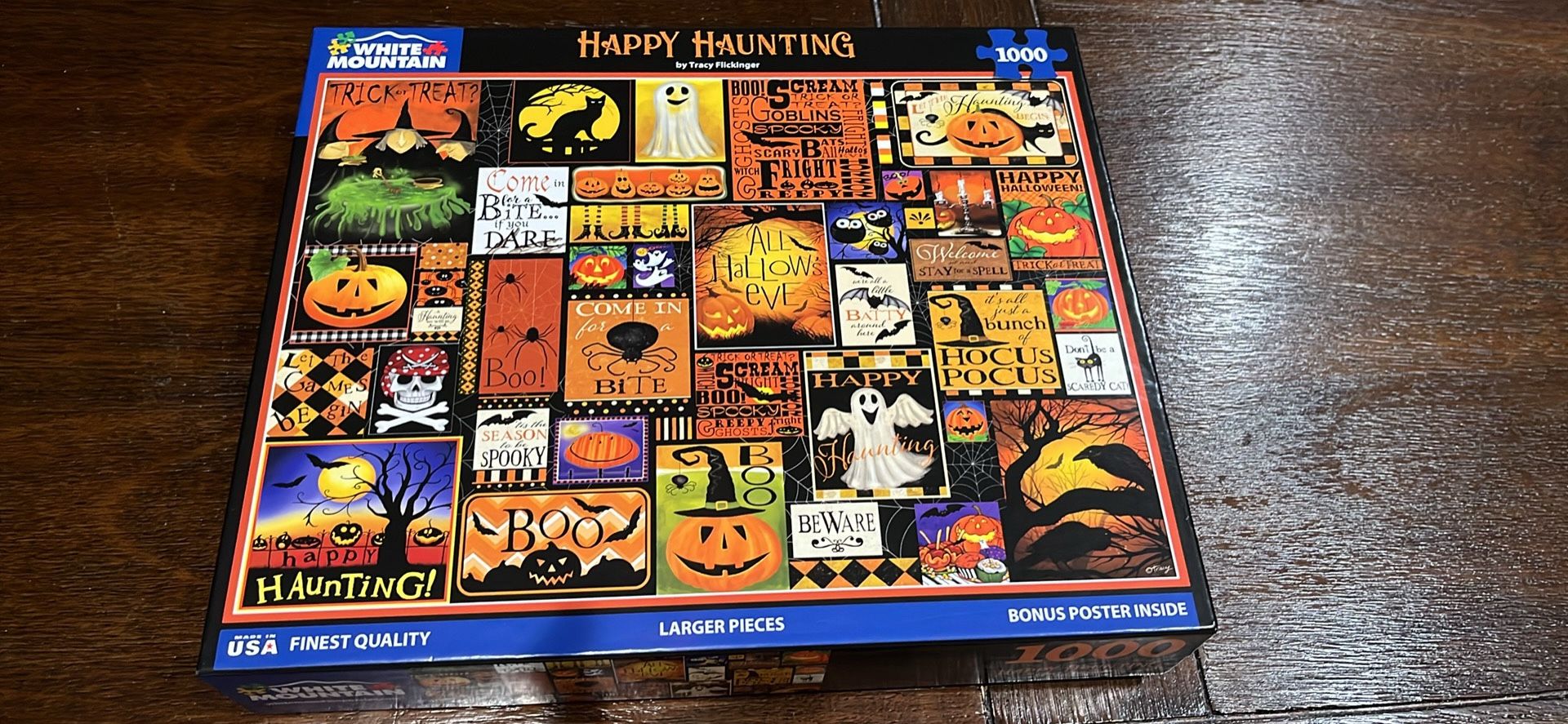 Happy Haunting White Mountain Halloween spooky 1,000 piece jigsaw puzzle - larger pieces - made USA