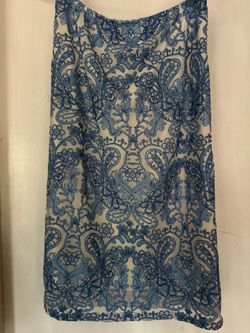 Johnny Was Blue Embroidered Lace Midi Skirt