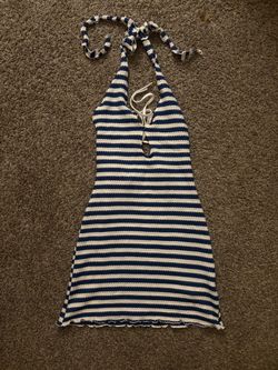 SHEIN Navy and White Striped Backless Halter Dress