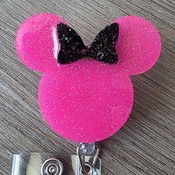 Pink and Black Minnie Mouse Badge Reel