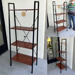 New 24x13x58 Inch Tall 4 Tier Bookshelf Display Shelf Storage Rack Steel Frame Brown Laminate Wood Furniture 