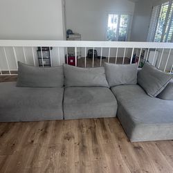 Large Modern Gray Sectional Sofa w/ Chaise – 137” Wide (Visible Wear)