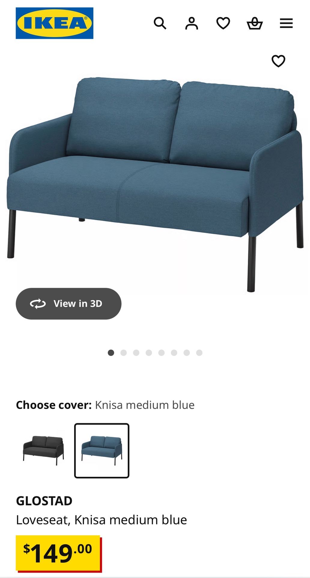 IKEA GLOSTAD Loveseat β Medium Blue, Gently Used