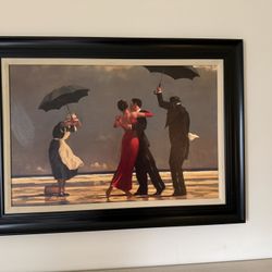 Black-Framed Matted Classic Dancing Maid And Butler Painting 