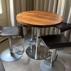 Leather Bar Stools And Wood Bar Table 