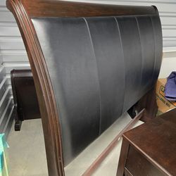 Queen size wood and leather bed frame