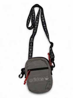 Adidas Originals Festival Crossbody Bag Grey Nylon Adicolor Trefoil Mini Sling Shoulder Bag Sportswear Grey nylon mini sling. Front: White outlined a